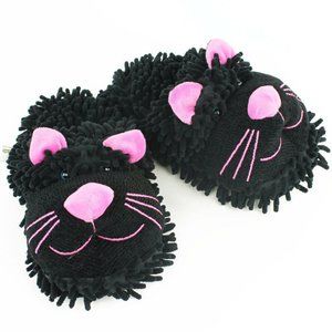 Kids Fuzzy Friends Black Cat Slipper, Small, Black